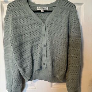 Chelsea & Theodore Green Textured Cardigan Sweater